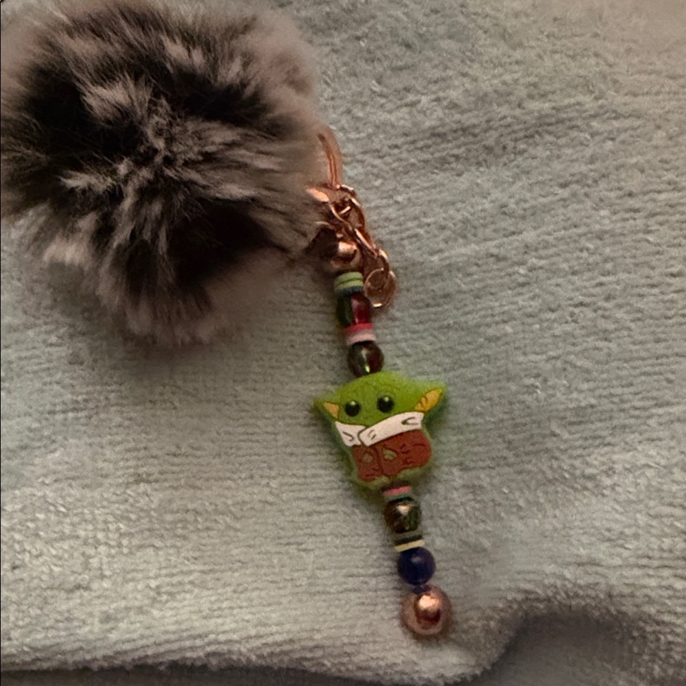 Green Character Keychain with Pom Pom